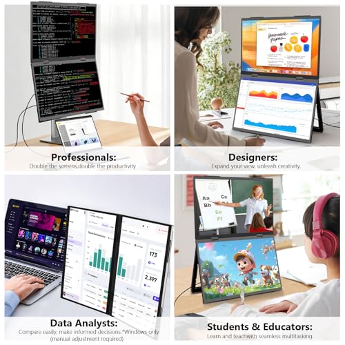 14" Dual Touch Portable Monitor, 1200P Laptop Screen Extender, USB-C & HDMI Plug & Play Display with Built-in Speakers, Lightweight Monitor for Stock Trading, Office, Business Travel, Gaming - size: 14inch touch