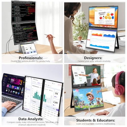 14" Dual Touch Portable Monitor, 1200P Laptop Screen Extender, USB-C & HDMI Plug & Play Display with Built-in Speakers, Lightweight Monitor for Stock Trading, Office, Business Travel, Gaming - size: 14inch touch