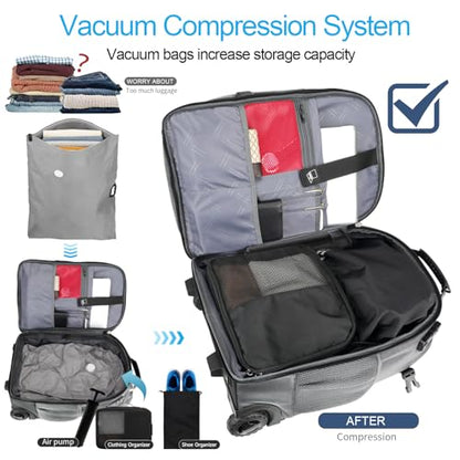 Backpack with wheels,rolling backpack with 2 Packing Cubes and compression bags,Laptop Compartment,Water Resistant Luggage suitcase,Air Travel,Weekend Trips (Grey) - color: Grey
