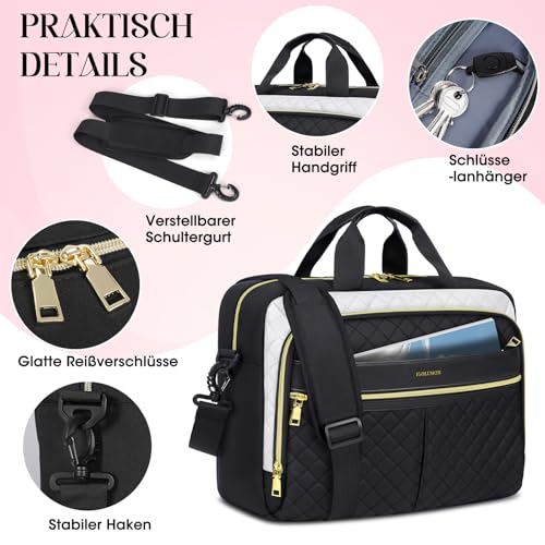 IGOLUMON Laptop Bag 15.6 Inch Laptop Briefcase for Women Men Waterproof Shoulder Computer Messenger Bag Large Laptop Bag Business Office Work Travel College, Black and White - color: Black and White