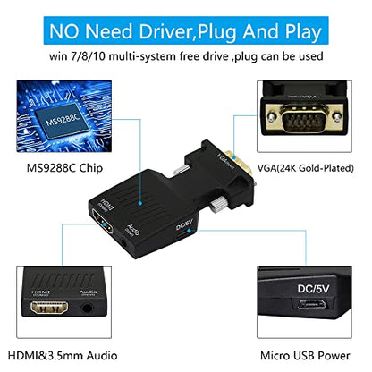 YACSEJAO VGA to HDMI Adapter 1080P VGA Male to HDMI Female Converter (Cable)