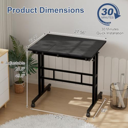 VECELO Mobile Small Standing Desk Adjustable Height, Computer Workstations with Tiltable Tabletop, Lockable Wheels, Portable Rolling Laptop Desk for Home Office, Black - color: Black