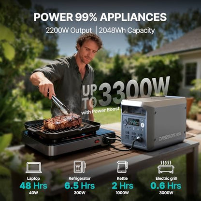 DABBSSON 2048Wh Solar Generator with 420W Solar Panel, Semi-Solid LiFePO4 Battery w/6 2200W AC Output, Compact&Lightweight, Recharge 80% in 1.5 Hr, 2000L Portable Power Station for Camping/Home/RV - style: 2000L+420W Solar Panel