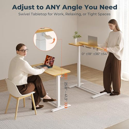 32''Large Pneumatic Overbed Tilting Bedside Table,Desk with Wheels | 31.6" x 15.7" Maple Double Flip Tabletop,Hospital Medical Bedside Table,Overbed Table with Wheels,Small Standing Desk - color: Maple, size: Large