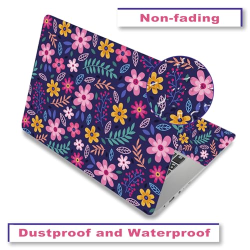 Laptop Decal Sticker Skin Cover, 11.6”12" 13" 13.3" 14" 15" 15.4" 15.6 inch Laptop Netbook Vinyl Skin Sticker Cover Art Notebook PC Protector (2 Wrist Pad Included), Removable Reusable, Flower Theme - color: Flower Theme