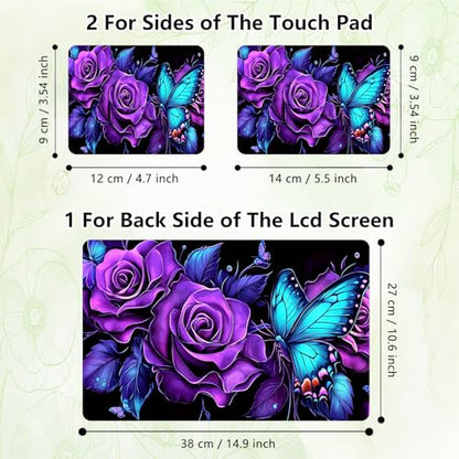 Laptop Skin Sticker Decal, Universal Reusable Vinyl Laptop Cover for 12" 13" 13.3" 14" 15" 15.4" 15.6" Notebook PC, Reusable Waterproof Scratch-Resistant with 2 Wrist Pads,Purple Flower Butterfly - color: Purple Flower Butterfly