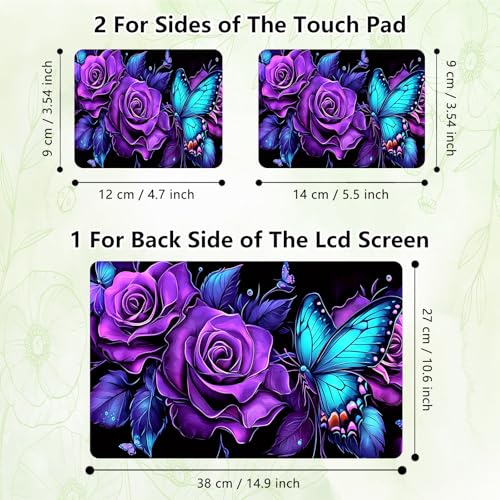 Laptop Skin Sticker Decal, Universal Reusable Vinyl Laptop Cover for 12" 13" 13.3" 14" 15" 15.4" 15.6" Notebook PC, Reusable Waterproof Scratch-Resistant with 2 Wrist Pads,Purple Flower Butterfly - color: Purple Flower Butterfly