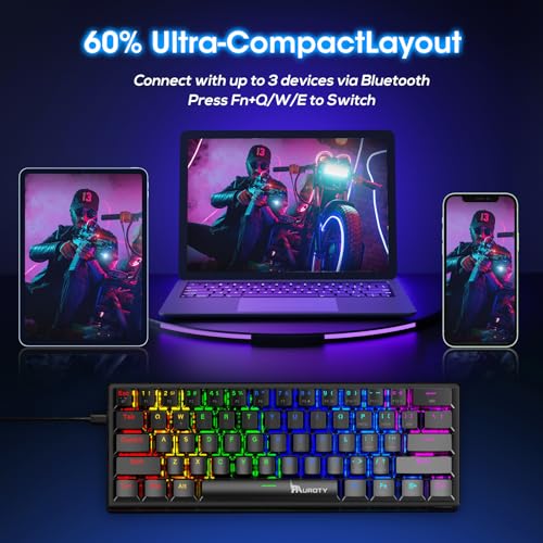 60% Wireless Mechanical Gaming Keyboard, Clicky Blue Switch RGB Backlit | Pauroty Triple Mode 2.4G/USB-C/Bluetooth Gaming Keyboard, 61 Keys Rechargeable Mini Keyboard for iPad Mac PC Xbox