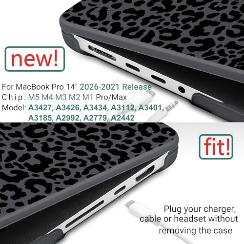 TWOLSKOO Compatible with MacBook Pro 14 inch Case M5 2026 2025-2021 Release M4 M3 M2 M1 Pro/Max Chip, Plastic Hard Shell & Keyboard Cover & USB C to USB Adapter & Screen Film, Black Leopard - color: Black Leopard
