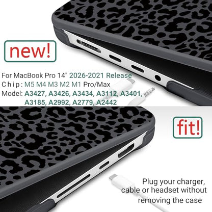 TWOLSKOO Compatible with MacBook Pro 14 inch Case M5 2026 2025-2021 Release M4 M3 M2 M1 Pro/Max Chip, Plastic Hard Shell & Keyboard Cover & USB C to USB Adapter & Screen Film, Black Leopard - color: Black Leopard