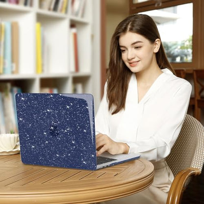 MOSISO Compatible with MacBook Air 13 inch Case M5 M4 M3 M2 2026-2022 | 4 in 1 Kit Bling Sparkly Hard Shell for MacBook Air 13.6 inch Case, Glitter Cover, A3449 A3240 A3113 A2681, Navy Blue - color: Navy Blue