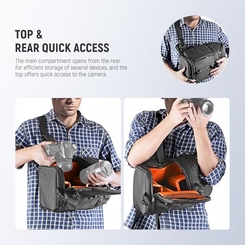 Neewer Professional Camera Case Sling Backpack for Nikon Canon Sony and Other DSLR Cameras and Lens,Tripod,Other Accessories,Durable Waterproof and Tear Proof Bag with Padded Dividers(Orange Interior) - style: Nw-xjb02s