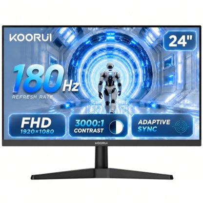 KOORUI 24 Inch Gaming Monitor, 180Hz FHD 1080P VA Display with 3000:1 Contrast, Eye Care, HDMI & VGA, VESA 100x100mm Mountable for Dorm Room, Dual-Screen Setup, PC and Console Gaming - size: 24"/FHD/180Hz