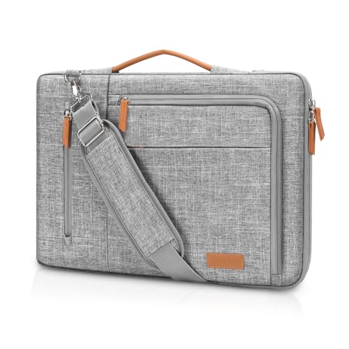 MOSISO Laptop Shoulder Bag 15.6 inch, 15-16 inch Protective Computer Bags | Compatible with MacBook Pro 16/Air 15, HP Dell Lenovo Asus, Side Open Laptop Sleeve Bag with Trolley Sleeve&4 Pockets,Gray