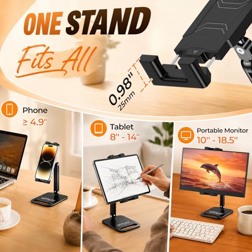 Urmust Portable Monitor Stand for 10-18.5 Inch Screens, Weighted Metal Base | Stable weighted base, foldable arm, adjustable viewing angle, ideal for laptop second screen, home office and travel - size: Single-arm