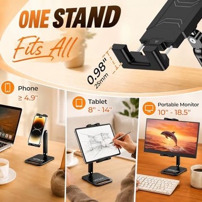 Urmust Portable Monitor Stand for 10-18.5 Inch Screens, Weighted Metal Base | Stable weighted base, foldable arm, adjustable viewing angle, ideal for laptop second screen, home office and travel - size: Single-arm
