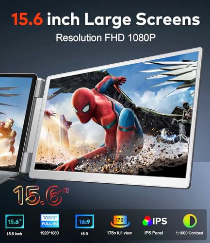 15.6" Laptop Screen Extender, FHD IPS Triple Screen Portable Monitor | Extra Monitor for 13-17.3" Laptops,Travel Tri Screen Compatible with Windows & MacOS-HDMI/USB-C,Plug & Play Extender-S10 - size: 15.6 inches
