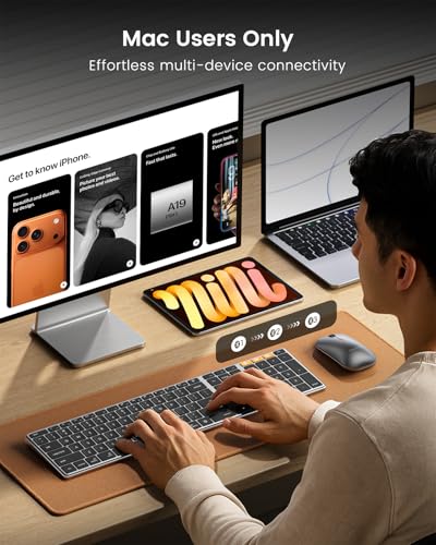 ProtoArc KM110-A Aluminum Backlit Bluetooth Keyboard and Mouse for Mac | Full-Size Combo with Numpad, Slim Rechargeable Design, Multi-Device Switching for MacBook Pro/Air, iMac, iPad - Space Gray