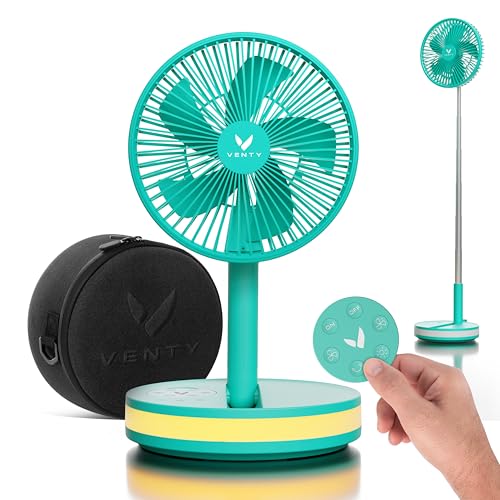 VENTY Portable Fan - Wireless Battery Operated Fan - 4 Speeds - LED Lighting - Carry Case & Remote Control - Cruise Travel - Outdoor Travel RV Power Bank With USB-C Port (Mint with Case) - color: Mint