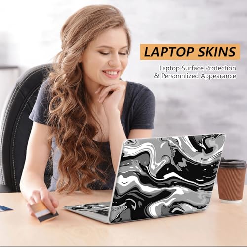 Laptop Skin Sticker for 12.1”-15.6“ Laptops (Fits 13”, 13.3”, 14”, 15”, 15.4”) | Protective Universal Reusable Vinyl Art Decal Cover | Waterproof & Scratch-Resistant-Black White Swirling Waves - color: Black White swirling Waves