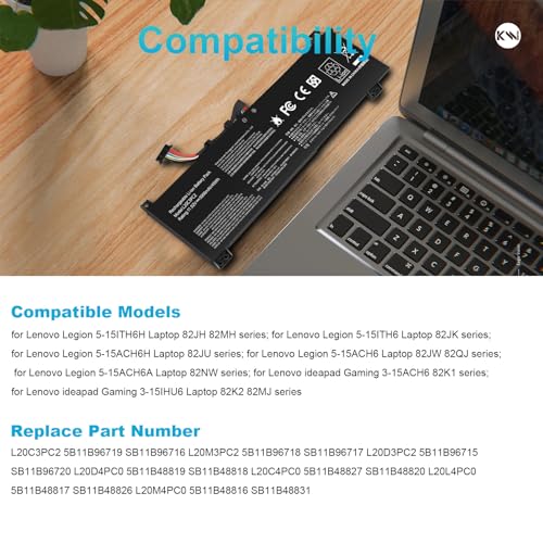 TREE.NB 45Wh L20C3PC2 Battery Replacement for Lenovo Ideapad Gaming 3-15IHU6 3-15ACH6 82K20015US 82K200UTUS Series L20D3PC2 L20L3PC2 L20M3PC2 5B11B96715 5B11B96719 SB11B96716 - size: 9.05x3.15x0.32inch L20C3PC2
