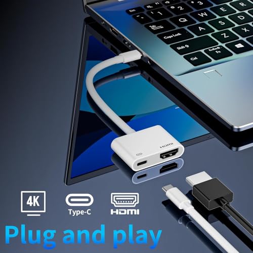 USB C to HDMI Adapter, 4K@60Hz Type C to HDMI with 100W PD Fast Charging Port Video & Audio Sync Screen Converter Digital AV Adapter Compatible with iPhone 17 16/16 Pro/16 Pro Max/15/15 Pro/15 Pro Max