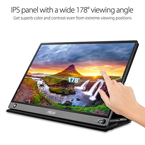 ASUS ZenScreen Touch Screen 15.6” 1080P Portable USB (MB16AMT) - Full HD (1920 x 1080), IPS, Anti-Glare, Built-in Battery, Speakers, Eye Care, USB Type-C, Micro HDMI, Smart Case, 3-Year Warranty - style: 16" IPS USB-C Battery Touch Screen Speakers