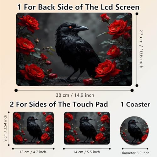 Laptop Skin Sticker Decal 15.6 Inch,12 13 13.3 14 15 15.6 in Laptop Netbook Skins for Notebook,Art Decal Removable Waterproof Scratch Resistant,Universal Vinyl Cover,Crow Red Flower - color: Crow Red Flower