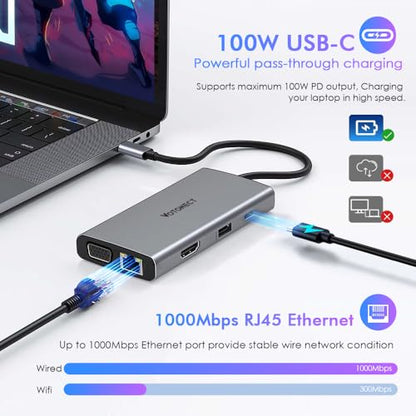10-in-1 USB C Hub with 4K HDMI Adapter, SD/TF Card Reader, 100W PD Charging, 2 USB 3.0 Ports, and 2 usb2.0 Ports for MacBook Pro/Air, Dell XPS, Lenovo ThinkPad, etc. (10-in-1 VGA) - style: 10-in-1 VGA