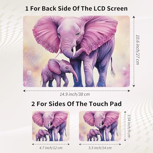 15.6 Inch Laptop Skin Sticker, Reusable Vinyl Cover Protector with 2 Wrist Pad Skins, Removable Waterproof Scratch-Resistant for 12-15.6 Inch Laptop Notebook,Adult and Baby Elephant - color: Adult And Baby Elephant