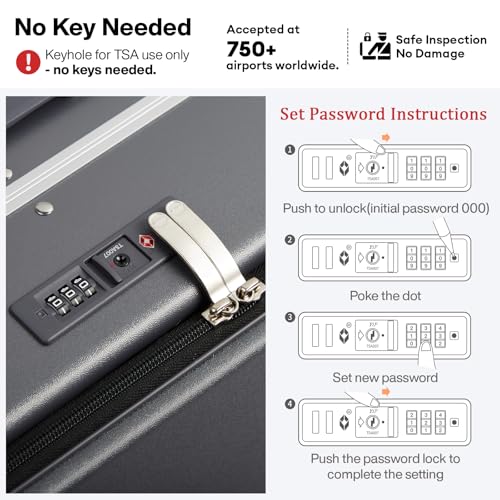 mixi 17x14x9 Carry On Luggage Underseat PC Hard Shell Suitcase Top Opening Aluminum Frame Travel Suitcases with Wheels, Rock Gray - color: Rock Gray, size: 17x14x9 Inch