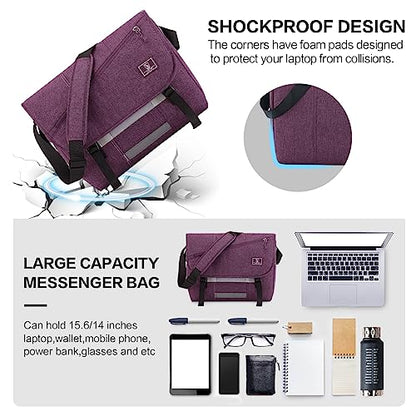 OIWAS Messenger Bag for Women, 14 Inch Laptop Crossbody Bags Men Casual Satchel Shoulder Bag College Travel Office Briefcase - color: Purple, size: 14 Inch