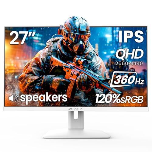 CRUA 27 Inch Gaming Monitor 360HZ, 2K QHD 2560x1440 IPS Panel White Computer Monitors with Built in Speakers, Support AMD FreeSync, 120% sRGB, Blue Light Filter, DP1.4 & HDMI2.1, Wall Mountable - size: 27Inch-360HZ