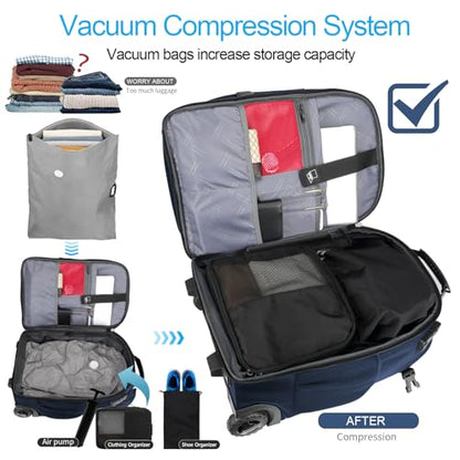 Backpack with wheels,rolling backpack with 2 Packing Cubes and compression bags,Laptop Compartment,Water Resistant Luggage suitcase,Air Travel,Weekend Trips (Blue) - color: Blue