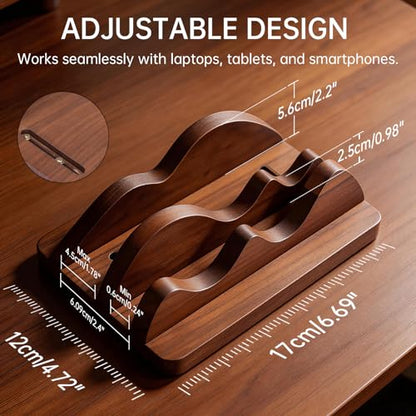 Vertical Laptop Stand for Desk Wood Walnut Adjustable Width Holder Compatible with All MacBook Pro Air HP Dell Surface Organizer Fits 10-30mm Laptops Dual Slot Design