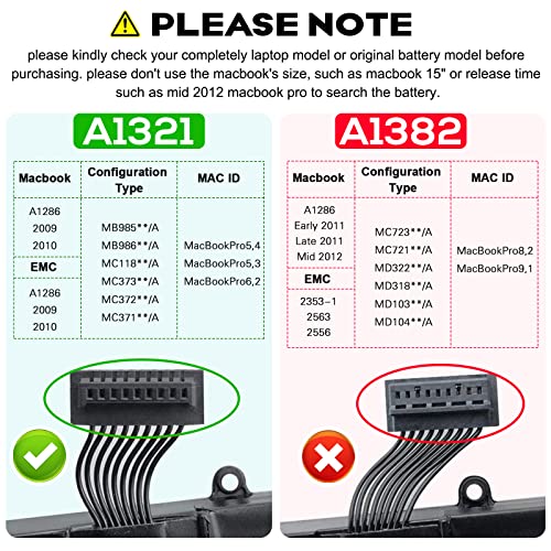 Fancy Buying A1321 A1286 (Mid 2009 Mid 2010) Laptop Battery for MacBook Pro 15 Inch Battery A1321 A1286 MC371LL/A MC372LL/A MB985 MB986 MC118 - size: 10.13*3.01*1.13inch A1321