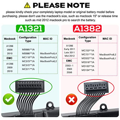 TREE.NB A1321 A1286 (Only for Mid 2009 Mid 2010 Version) Laptop Battery for MacBook Pro 15 Inch Battery A1321 A1286 MC371LL/A MC372LL/A MB985 MB986 MC118 020-6380-A 020-6766-B - size: 8.33x3.42x0.55inch A1321