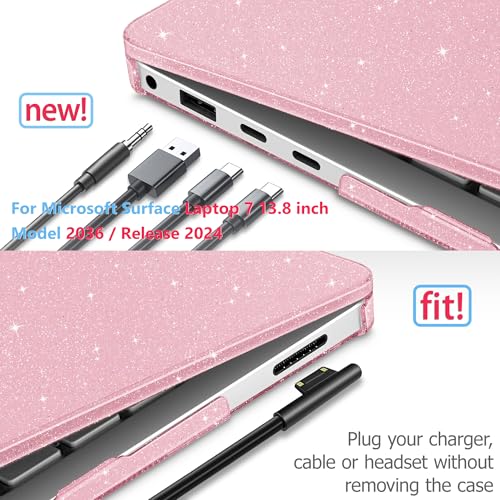 Mektron Glitter Case for 13.8" Microsoft Surface Laptop 8 2026 Fits Surface Laptop 13.8 Inch 7 2024 Cover (Model: 2036),Keyboard Cover +Screen Protector +Dust Plugs, Sparkly Pink - color: Sparkly Pink