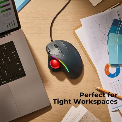 Wired Trackball Mouse with RGB Lighting, Ergonomic Thumb Control to Reduce Muscle Strain, 5 Adjustable DPI, Dual USB-C & USB-A Connectivity, Compatible with PC, Laptop, Mac, Windows-Red - color: D-Red