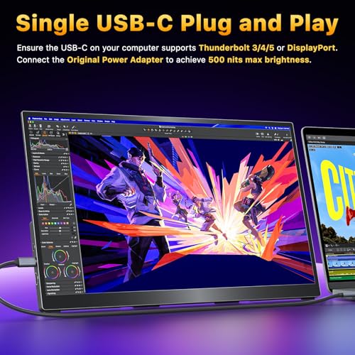 cocopar Portable Monitor 18.5 Inch 2K QHD 120Hz 120% sRGB Travel Monitor with Speaker HDMI USB-C Second Screen for Laptop MacBook Surface PC Xbox PS4/5, VESA Mountable, with Kickstand - size: 18.5