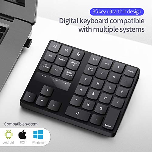 Numeric Keypad, 35-Keys Portable USB Wireless Numeric Keypad Rechargeable Ultra-Silent External Numeric Pad for MacBook and Windows Laptop