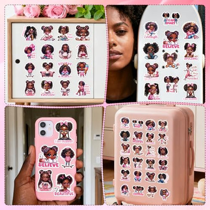 Black Girl Stickers for Women - 100 Pcs Inspirational Water Bottle Stickers for Vision Board, Motivational Waterproof Scrapbook Decals, Vinyl Sticker for Laptop Journaling - style: Black Girl