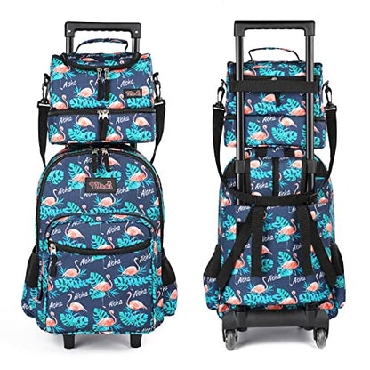 Tilami Rolling Backpack 18 inch Double Handle with Lunch Bag Wheeled Kids Backpack, Flamingo Black - color: Flamingo Black