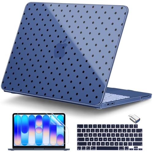 for MacBook Neo 13 Inch Case 2026 (Model A3404, A18 Pro chip), Stylish Pattern Protective Hard Shell with Screen Protector, Keyboard Cover & USB-C Adapter - Indigo Polka Dots - color: Indigo Polka Dots
