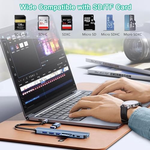 USB C Hub USB Hub 3.0, VIENON Aluminum 8 in 1 USB Extender with SD/TF Card Reader, 3.5mm Aux Headphone Jack for MacBook Pro Air and More PC/Laptop/Tablet Devices