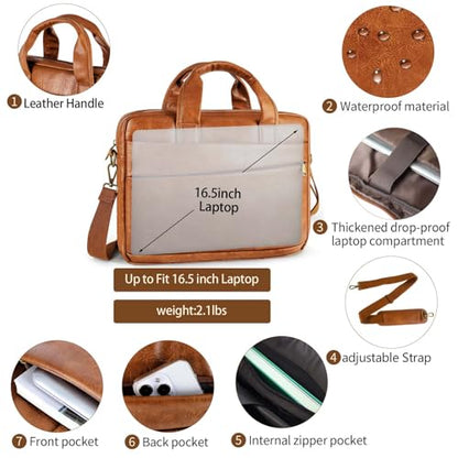 Faux Leather Messenger Bag for Men 15.6 Inch: Laptop Bag Briefcase Computer Handbags Shoulder Crossbody Bag with Padded Laptop Sleeve for Work College Travel, PU Brown - color: Pu Small Brown