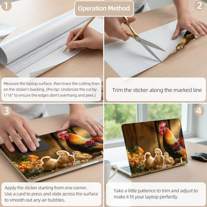 Aesthetic Laptop Skin Cover,12-15.6 Inch Universal Vinyl Sticker Decal,Rooster Chicks Sunflowers Waterproof Scratch-Resistant Notebook Wrap,Removable Residue-Free Protector - color: Rooster Chicks Sunflowers