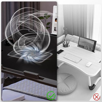 Adjustable Laptop Lap Desk with Cooling Fan USB Light for Adults 60x40cm,Black - color: Black,60*40cm