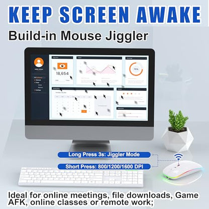 Gizdot-R1 LED Mouse for MacBook Air/iPad/Laptop, Bluetooth Rechargeable Silent Mouse with USB-C, Built-in Mouse Jiggler, 4-Mode Wireless Mouse Compatible with macOS/iOS/Windows/Android - color: White