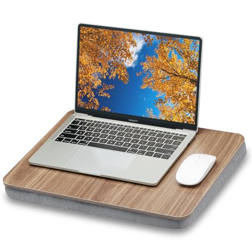 ZEAPTAC Lap Desk with Pillow Cushion, Portable Bed Desk, Fits up to 15.6 inch Laptop, Lap Stand for Bed & Couch & Carpet, Book/Tablet/Drawing Board Stand - Dark Brown Wood - color: Dark Brown Wood